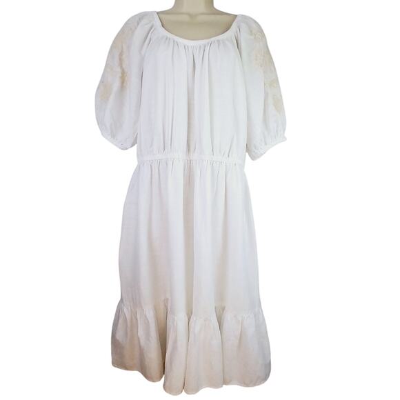 Knox Rose Women's SZ L White Tiered Dress With Shoulder Embroidery NWT - Picture 2 of 9